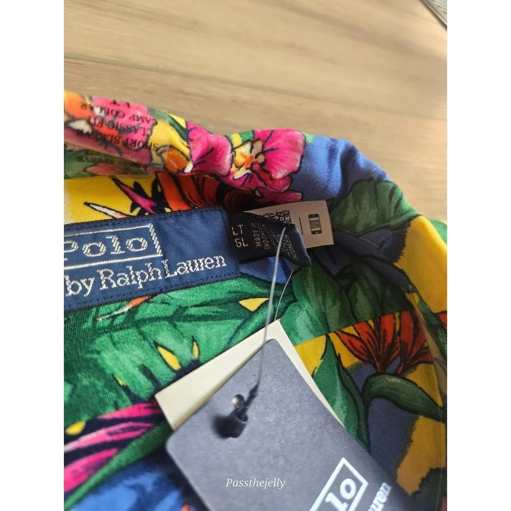 Polo Ralph Lauren Hawaiian Shirt Mens LT Tropical Floral Aloha Beach 67 Camp